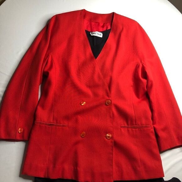 Ronni Nicole Skirt Set - Red Long Sleeve Blazer, Black Sleeveless Dress - Picture 6 of 12